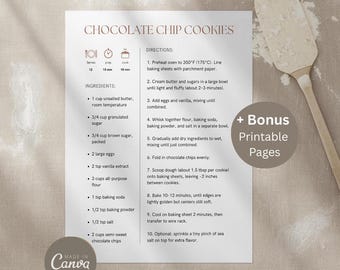 Editable Modern Recipe Card Template, Printable Recipe, Minimalist Design (Digital Download)
