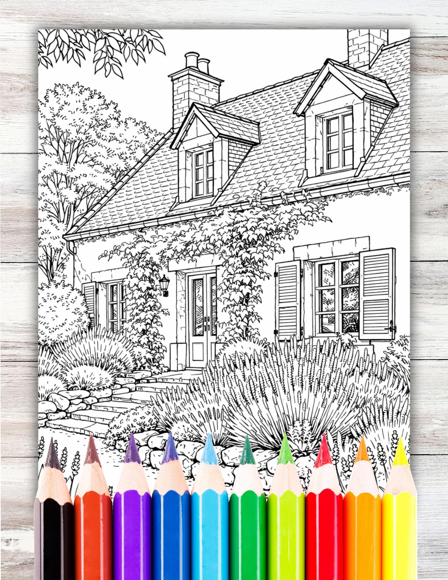 House Coloring Page Instant Digital Download PDF Printable Adult ...