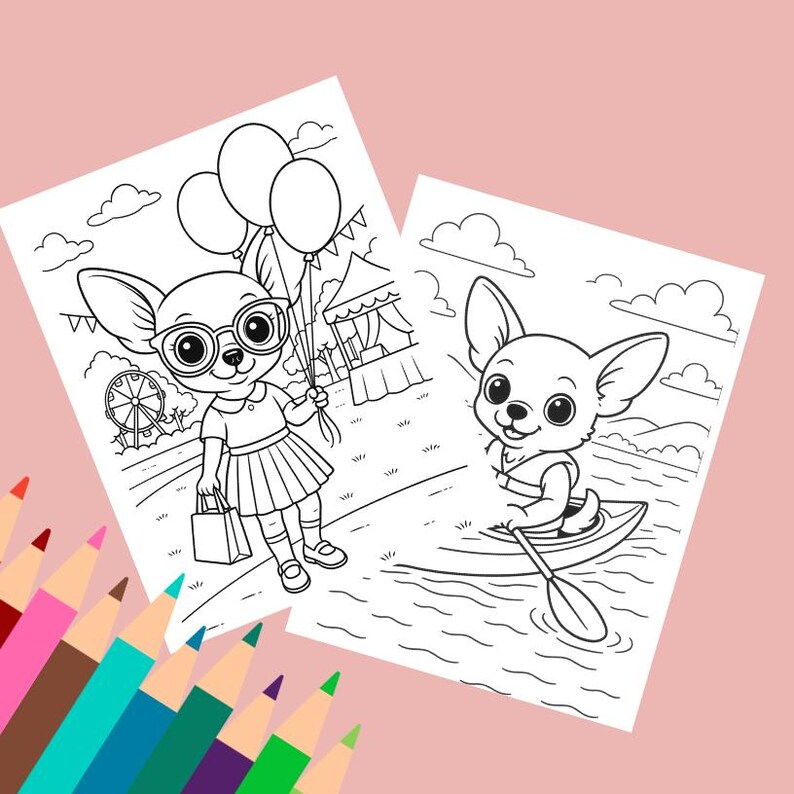 Fun Chihuahua Dog Coloring Pages Instant Digital Download 24 Pack ...