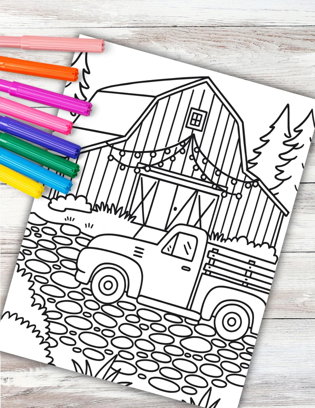Barn Coloring Page Instant Dogital Download PDF Printable Farm Truck - Etsy
