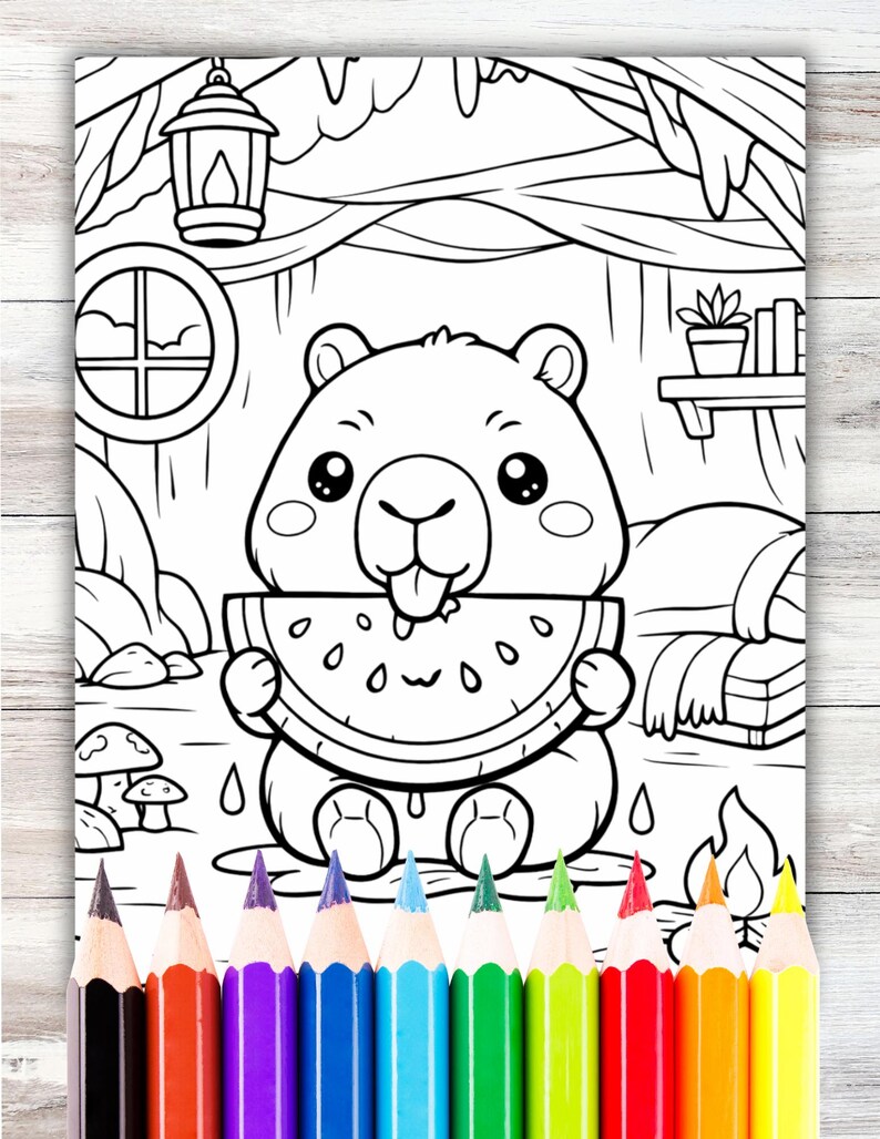 Kawaii Capybara Coloring Pages Instant Digital Download PDF Printables ...
