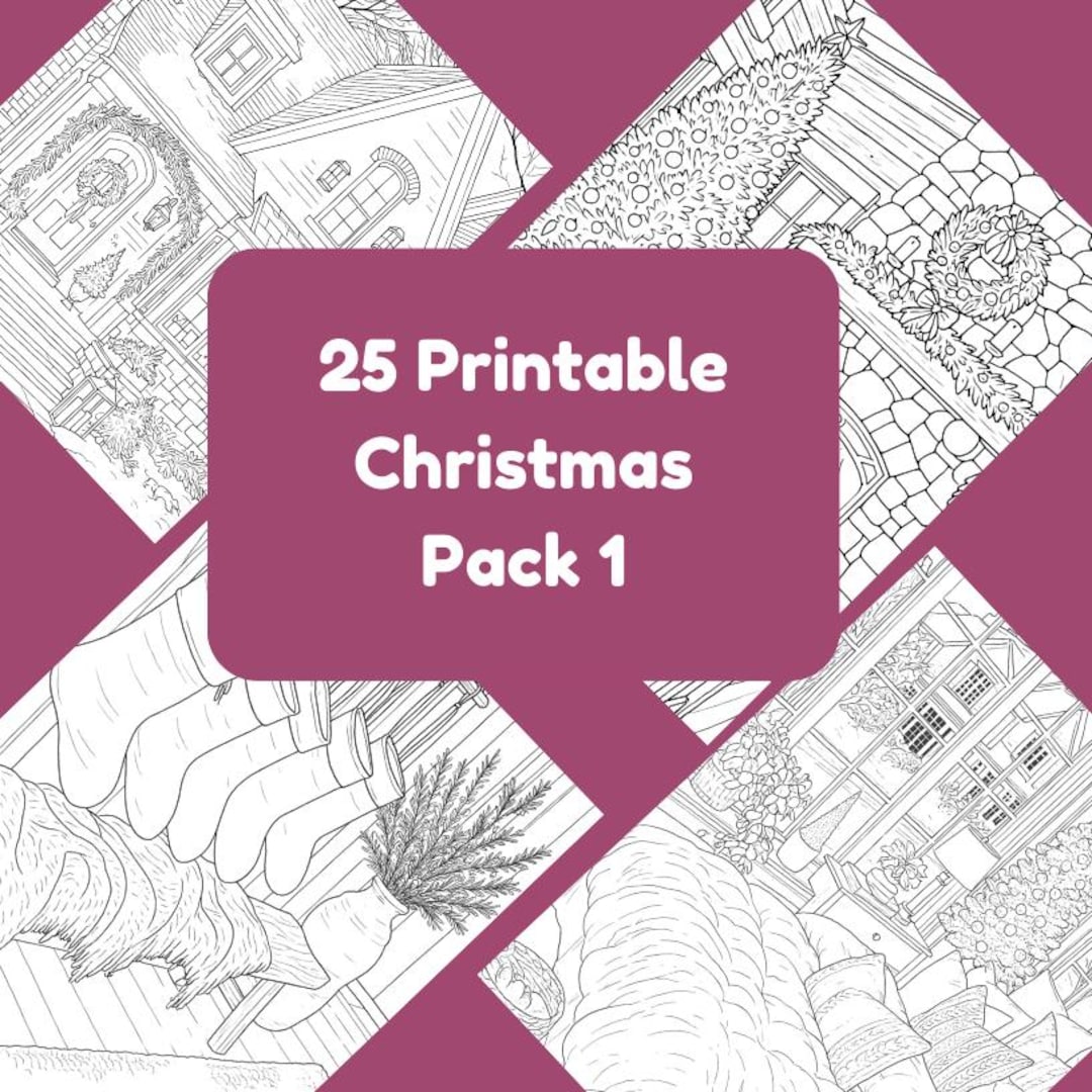 Christmas Scenes Coloring Pages 25 Count Pack 1 Instant Download ...