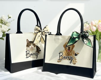 Custom Pet Portrait Tote Bag, Personalized Dog Painting Gift for Pet Lover, Dog Lover Canvas Tote Bags, Dog Mom Shoulder Bag, Unique Pet Art