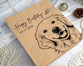 Custom Pet Portrait Gift Bags, Doggie Birthday Bags, Dog Treat Favor Bag, Thank You Gift Bags, Dog Cat Mom Goodie Bags, Birthday Celebration