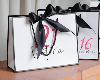 Personalized Name Gift Bag with Ribbon Bow/21st, 16th Birthday Gift Bags/Bachelorette Party Bag/Elegant Goodie Bags/Bulk Custom Party Favors
