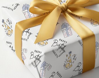 Personalized Birthday Wrapping Paper, Martini Birthday Gift Wrap, Custom Gift Wrap for Party Favors, Wedding Thank You, Bridesmaid Gift Wrap