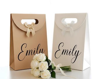 Bulk Custom Name Gift Bags, Bridesmaid Gift Bags, Groomsman Gift Bags, Wedding & Birthday Party Favor Bag, Personalized Kraft Paper Gift Bag