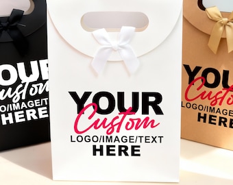Custom Kraft Paper Bags, Personalized Gift Bags with Ribbons for Wedding, Birthday, Corporate & Event Giveaways, Eco-Friendly Thank You Bags