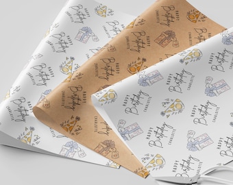 Personalized Birthday Gift Wrap – Custom Name Wrapping Paper Sheets, Martini Birthday Celebration Wrapping Paper, Happy Birthday Party Decor