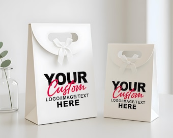 Custom Kraft Gift Bags with Ribbons, Personalized Logo Party Favors for Wedding Welcome/Baby Shower/Birthday/Business Promo, Eco Goodie Bags