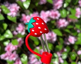 Strawberry straw Topper- Strawberry gift, Cup accesory, tumbler gifts, coffee lover Cute, kawaii, cottagecore, whimsical cup gift.