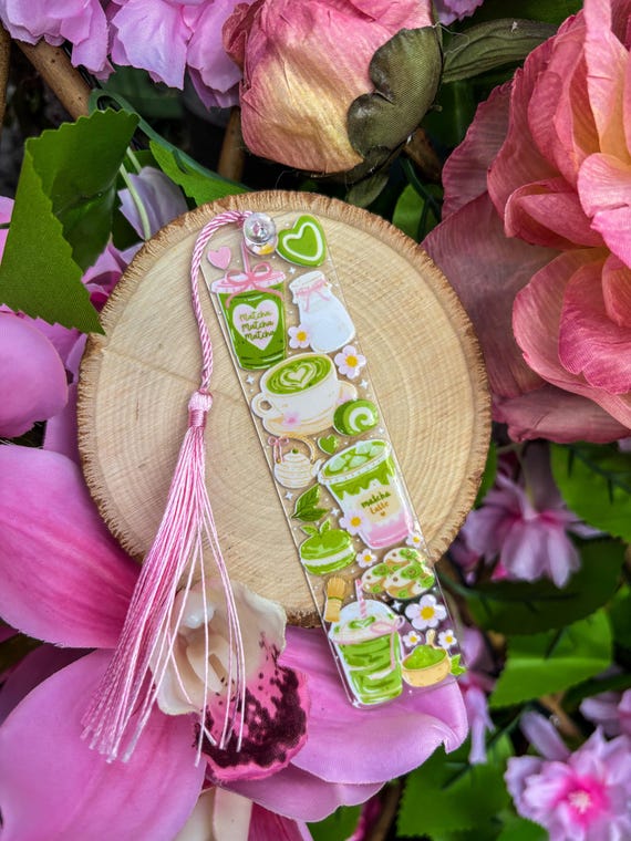 Matcha bookmark- Matcha accessory, matcha gift, coquette cottagecore matcha bookmark, kawaii gift