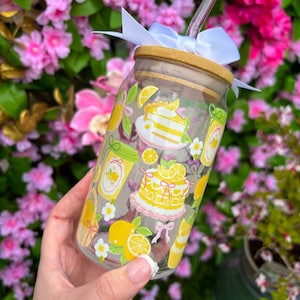 Lemon Glass Tumbler Cup- Lemon lover gift, coquette lemon, lemon glass cup, lemon cup, lemon gift, Cottagecore whimical gift. image 2