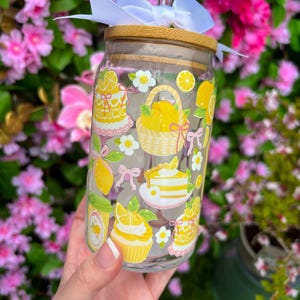 Lemon Glass Tumbler Cup- Lemon lover gift, coquette lemon, lemon glass cup, lemon cup, lemon gift, Cottagecore whimical gift. image 3