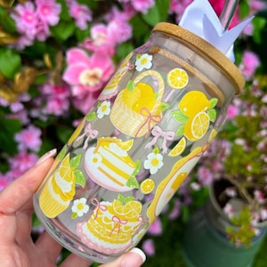 Lemon Glass Tumbler Cup- Lemon lover gift, coquette lemon, lemon glass cup, lemon cup, lemon gift, Cottagecore whimical gift. image 4