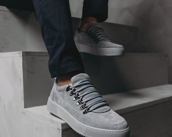 22byMali Malibu Men’s Handmade Leather Sneakers | Minimalist Casual Shoes | Premium Everyday Footwear 38-47 - Allgray