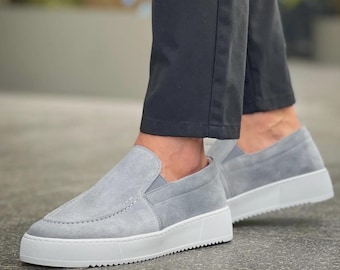 22byMali Romero Handmade Leather Loafers for Men | Premium Comfort Shoes | Trendy Everyday Footwear - Grey