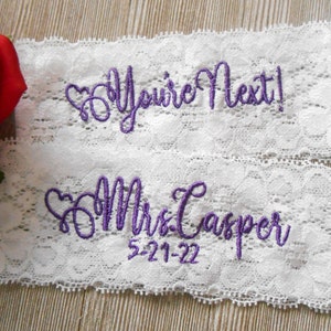 Personalized Monogrammed Embroidered Wedding Garters. Floral Stretch Lingerie Lace Garter Set or Single Garter image 5