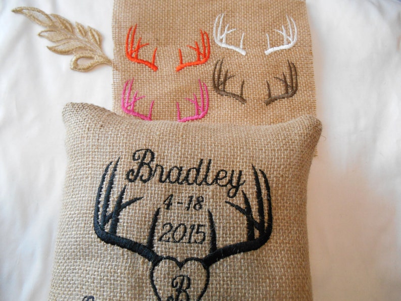 Monogrammed Wedding Pillow DEER ANTLERS Burlap Ring Bearer Etsy