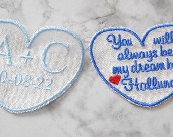 Wedding Tie or Wedding Dress Patch Groom and Bride, Personalized Heart Patch, Husband Suit Patch, Tie Patch,