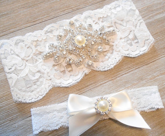 Wedding Garter Set Ivory or White Stretch Lace Bridal Garter | Etsy