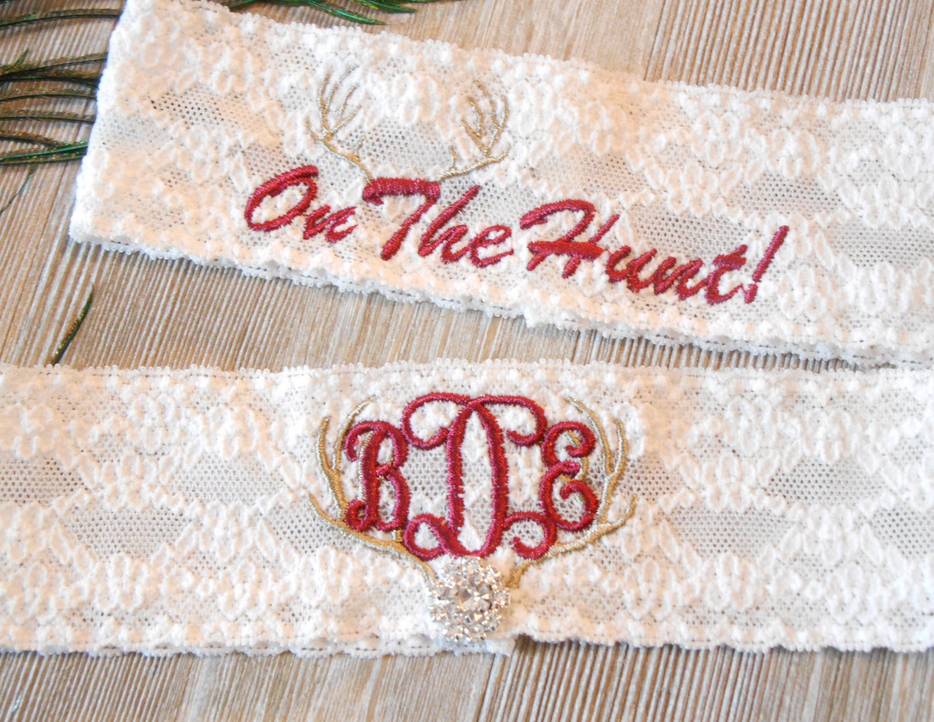 DEER ANTLERS MONOGRAMMED Wedding Garter Set or Single Keepsake Bridal…
