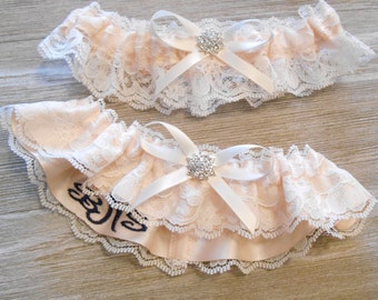 5 Lace Colors Wedding Garter MONOGRAMMING 5 Lace colors to choose from. Rhinestone Cluster CUSTOM Color Satin Garter Set