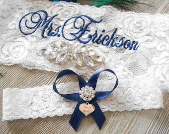 MONOGRAMMED Wedding Garter MANY COLORS  Bridal Garter Floral Stretch Lace Bridal Garter Single Garter