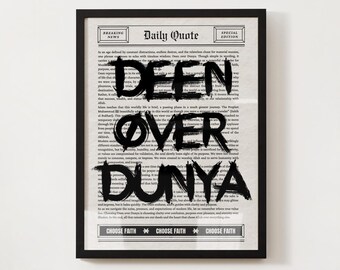 Deen Over Dunya Islamic Wall Art Printable, Muslim Quote Digital Download, Modern Faith Typography Poster