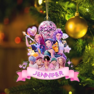 Personalized KPOP Christmas Ornament, Custom Huntrix Demon Hunter Keepsake, Anime Fan Gift for Her, Mira Rumi Zoey Name Ornament 1125XHI0