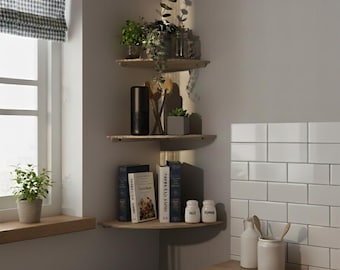 Natural Wood Corner Floating Wall Shelf : Minimalist Decor - Home Decor Gift