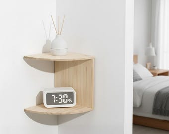 Wooden Corner Floating Wall Shelf – 2-Tier Boho Wall Storage - Home Decor Gift
