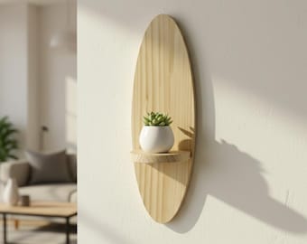 Oval Wooden Floating Wall Shelf : Boho Decor, Plant Display - Home Decor Gift