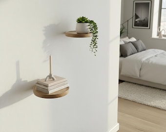 Round Wooden Floating Wall Shelf : Minimalist Decor, Set of 2-4-6 - Home Decor Gift