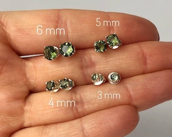 CZECH MOLDAVITE Stud Earrings 3 - 6 mm Sterling Silver Moldavite jewelry, genuine moldavite gemstone earrings Certified moldavite earrings