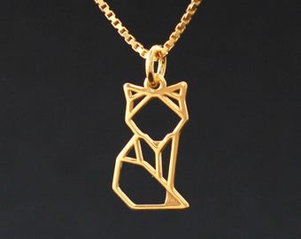Sterling Silver Fox Pendant Necklace - Fox Charm - Tiny Origami Fox Necklace - Perfect Fox Jewelry Gift for Birthday or Special Occasion