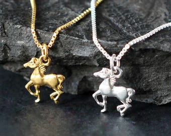 Sterling Silver Horse Pendant Necklace - 24K Gold Plated Horse Necklace- Horse Lover Gift- Dainty Horse Jewelry Charm for Women- Horse Chain