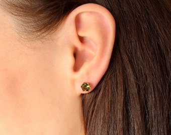 6 mm CZECH MOLDAVITE Earrings Sterling Silver jewelry real Moldavite Stud Earrings, genuine moldavite gemstone earrings Moldavite jewelry