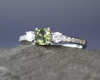 CZECH MOLDAVITE ring 5mm stone, Sterling Silver Moldavite jewelry with certification, real moldavite ring authentic moldavite jewellery gift