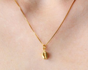 Sterling Silver Coffee Bean Pendant Necklace – Plated Gold Coffee Charm Jewelry, Coffee Lover Gift Unique Coffee Necklace