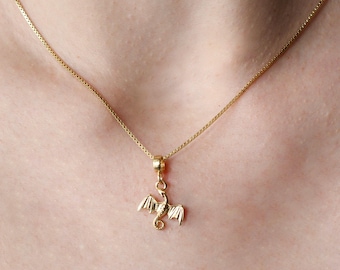 Sterling Silver Dragon Pendant Necklace - Gold Plated Dragon Fly Necklace for Women - Unique Fantasy Jewellery Gift for Her