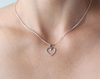 Sterlingzilveren open hart hanger ketting met zirkonia - romantische hartketting - elegante liefdeshanger cadeau voor haar
