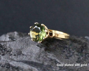 9mm real MOLDAVITE ring faceted Moldavite jewelry, genuine moldavite ring with certificate, Moldavite wedding ring Moldavite engagement ring