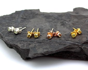 3 mm Faceted MOLDAVITE Stud Earrings Silver Moldavite jewelry, genuine czech moldavite earrings- Real moldavite earrings, moldavite studs