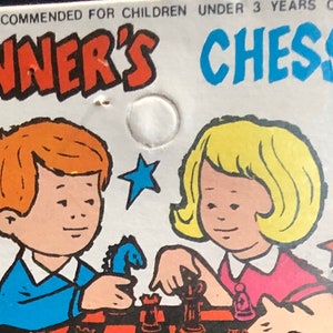 Vintage 1960s Beginners Chess Set plastic kitschy cute Larami Corp Hong Kong toy retro fun graphics image 2