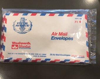 Woolworth Woolco 25 Air Mail Envelopes Fifth Avenue symbol of quality 71 cents postage made in Sweden Ephemera desk office postal
