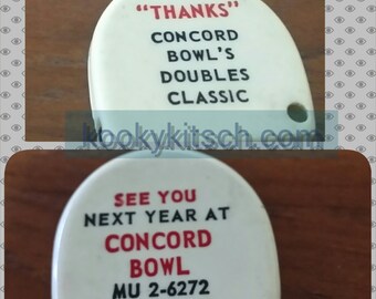 Vintage 1940s/50s See You Next Year at Concord  Bowl  Calif Tape Measure Bowling Alley Lanes Souvenir kitschy old phone exchange