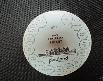 Vintage 1960s Playland at The Beach San Francisco One Price Ride Ticket Amusement Park Souvenir ephemera Limbo Ferris Wheel history