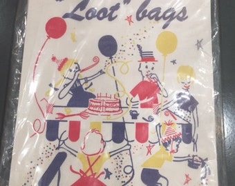 Vintage 1958 Merry Time Loot Bags GAY-GEM Products set of 10 Daylin Drugs Price Sticker 23 cents Clown Logo kitschy Party favors graphics