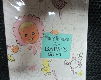 Vintage American Greetings Many Thanks For Baby's Gift 12 folders with envelopes 59 cents kitschy cute